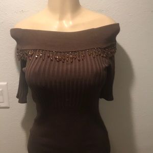 NWOT off the shoulder beaded sweater m